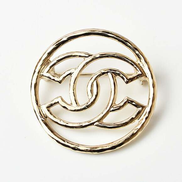 CHANEL Authentic Gold Logo Brooch